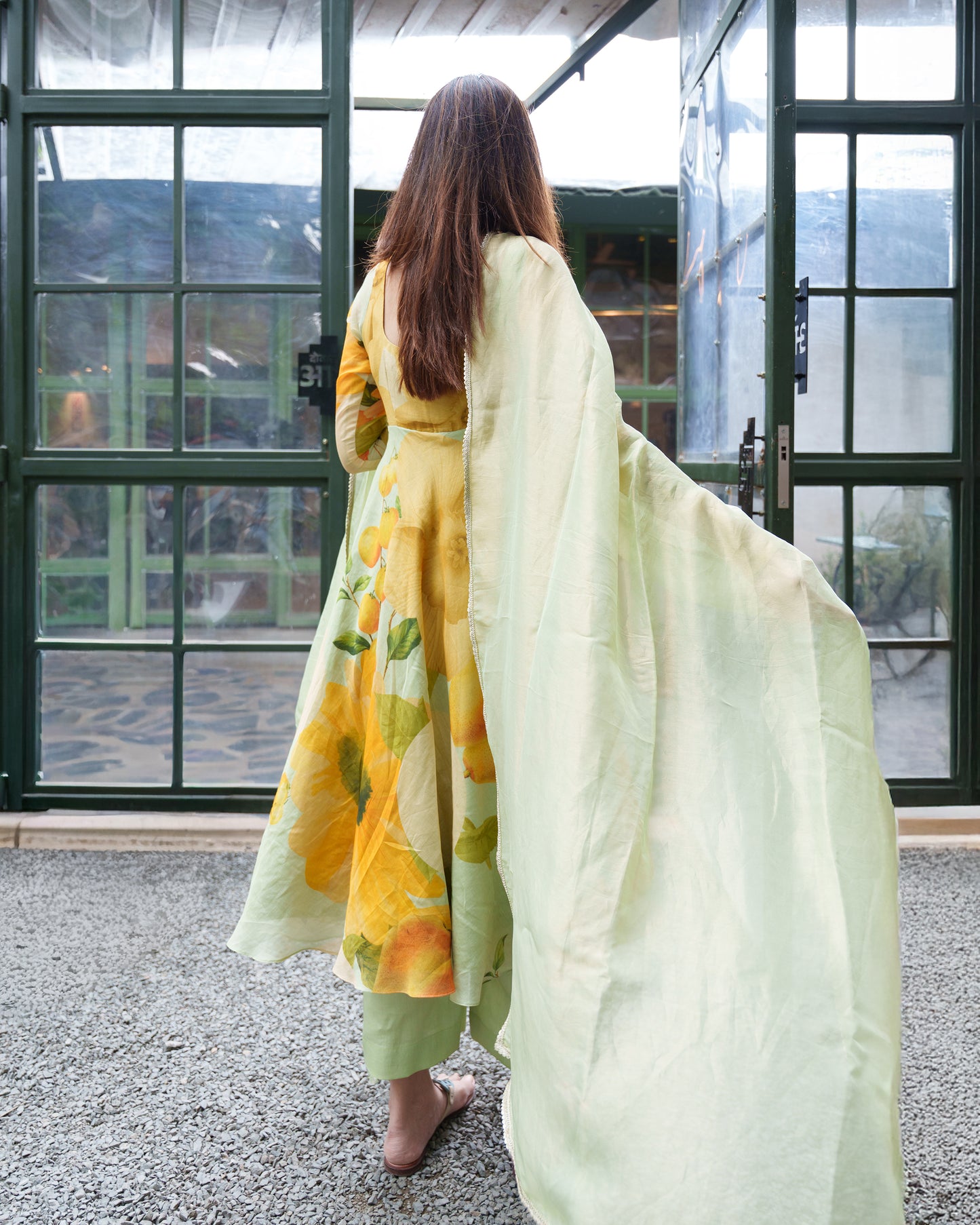 Yellow Floral Printed Anarkali Suit