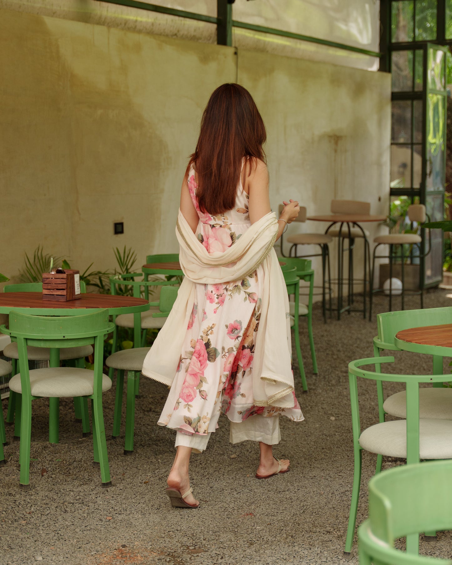 Ivory Floral Anarkali Suit