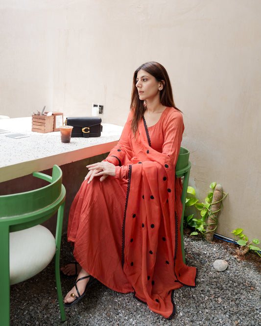 Rust Orange Anarkali Kurta Set