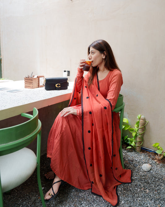 Rust Orange Anarkali Kurta Set